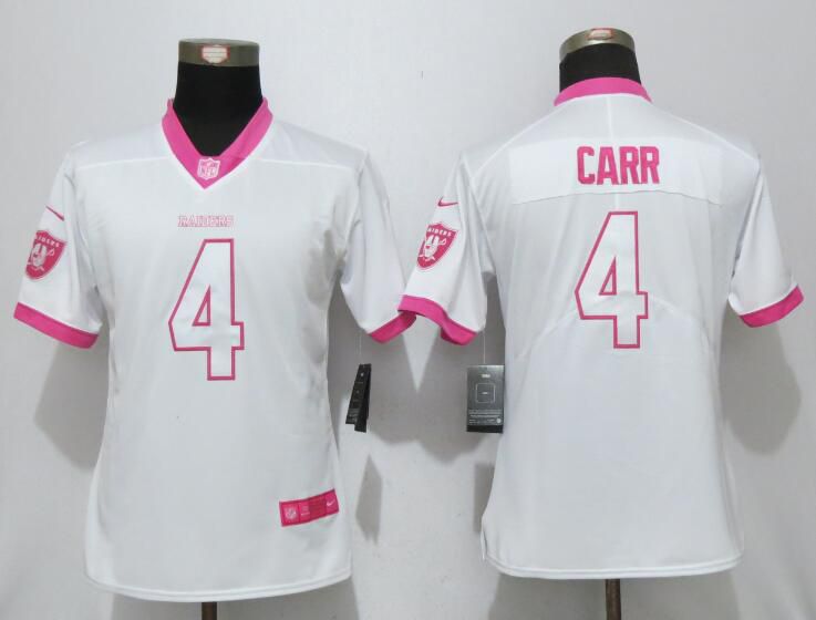 Women 2017 Oakland Raiders #4 Carr Matthews White Pink Stitched New Nike Elite Rush Fashion NFL Jersey